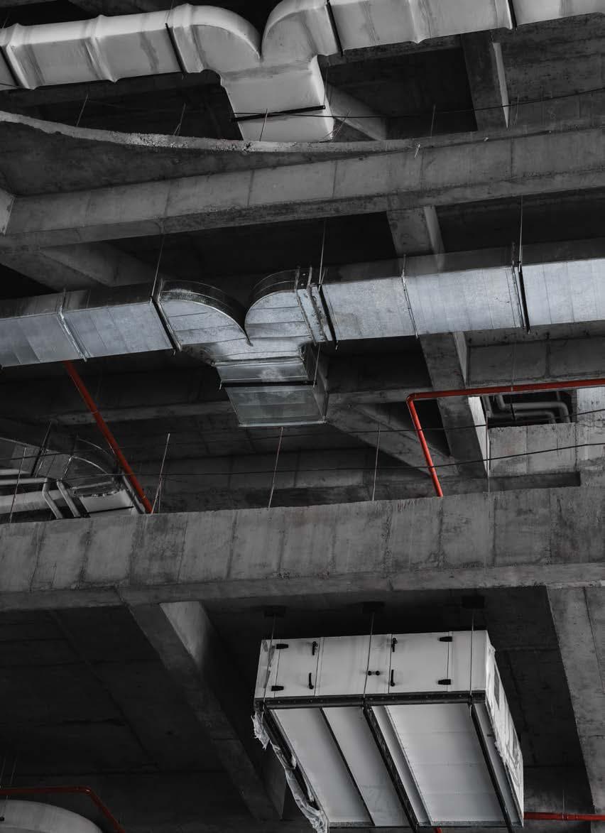 Overhead ventilation ductwork and air handling unit installation at Mall of Gulberg