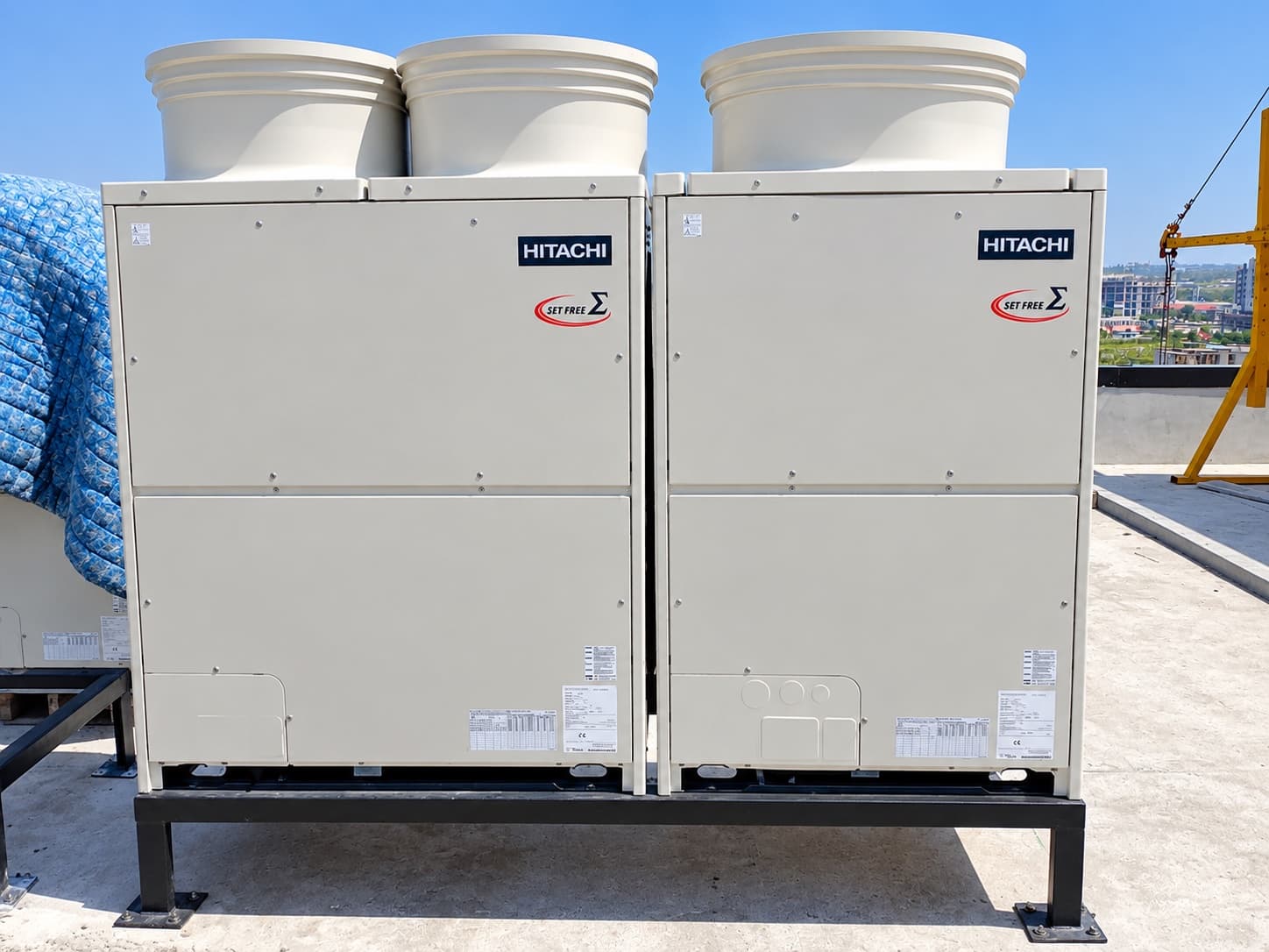 Dual Hitachi Set Free Sigma VRF outdoor condensing units on structural steel frame