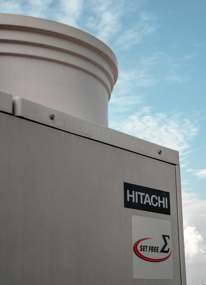 Hitachi Set Free Sigma commercial equipment badge on outdoor condenser
