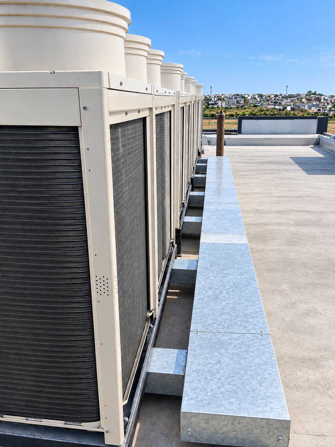 Hitachi Set Free VRF outdoor condensing units on rooftop equipment platform